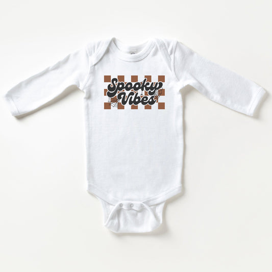 Checkered Spooky Vibes | Baby Long Sleeve Bodysuit