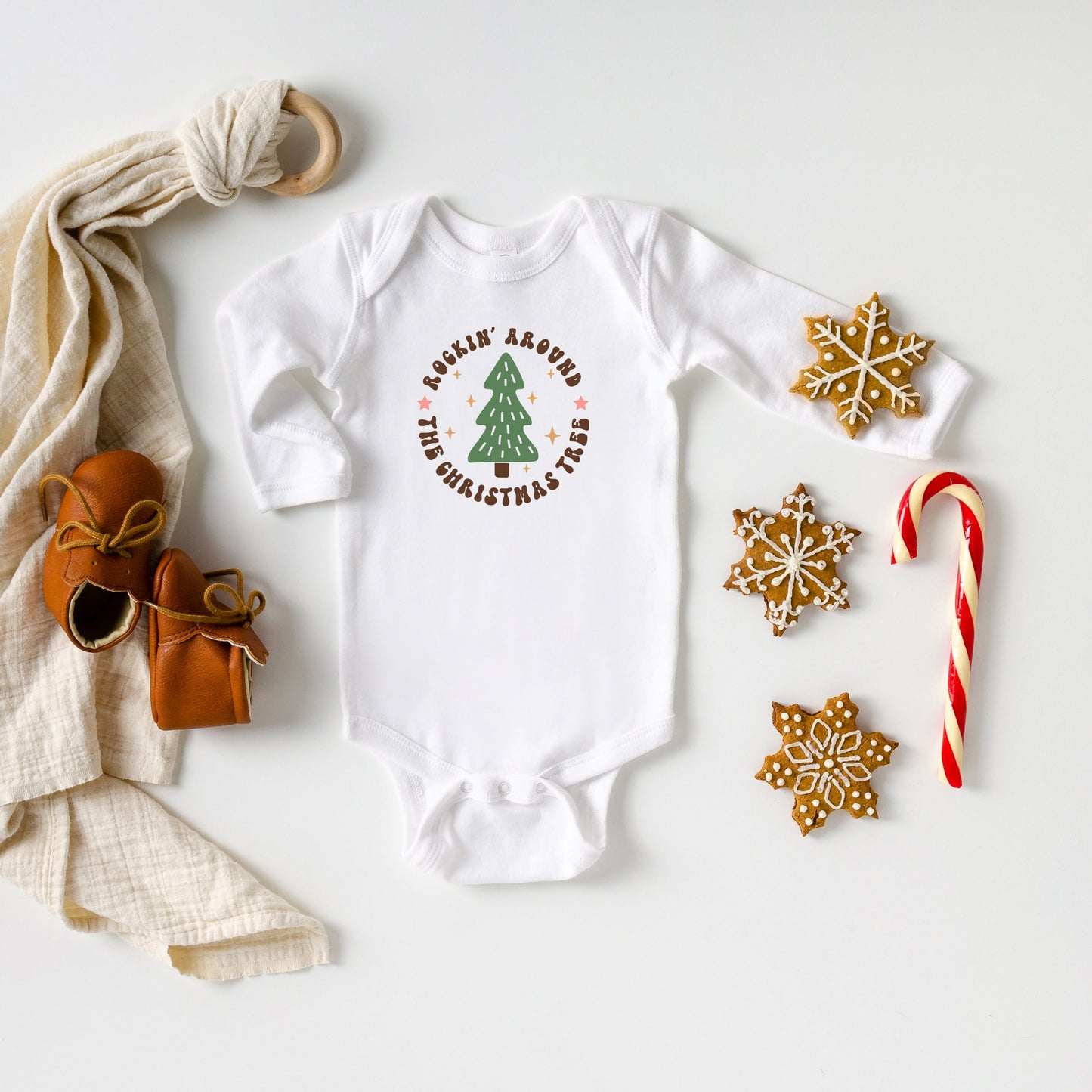 Retro Rockin Around Tree | Baby Long Sleeve Bodysuit