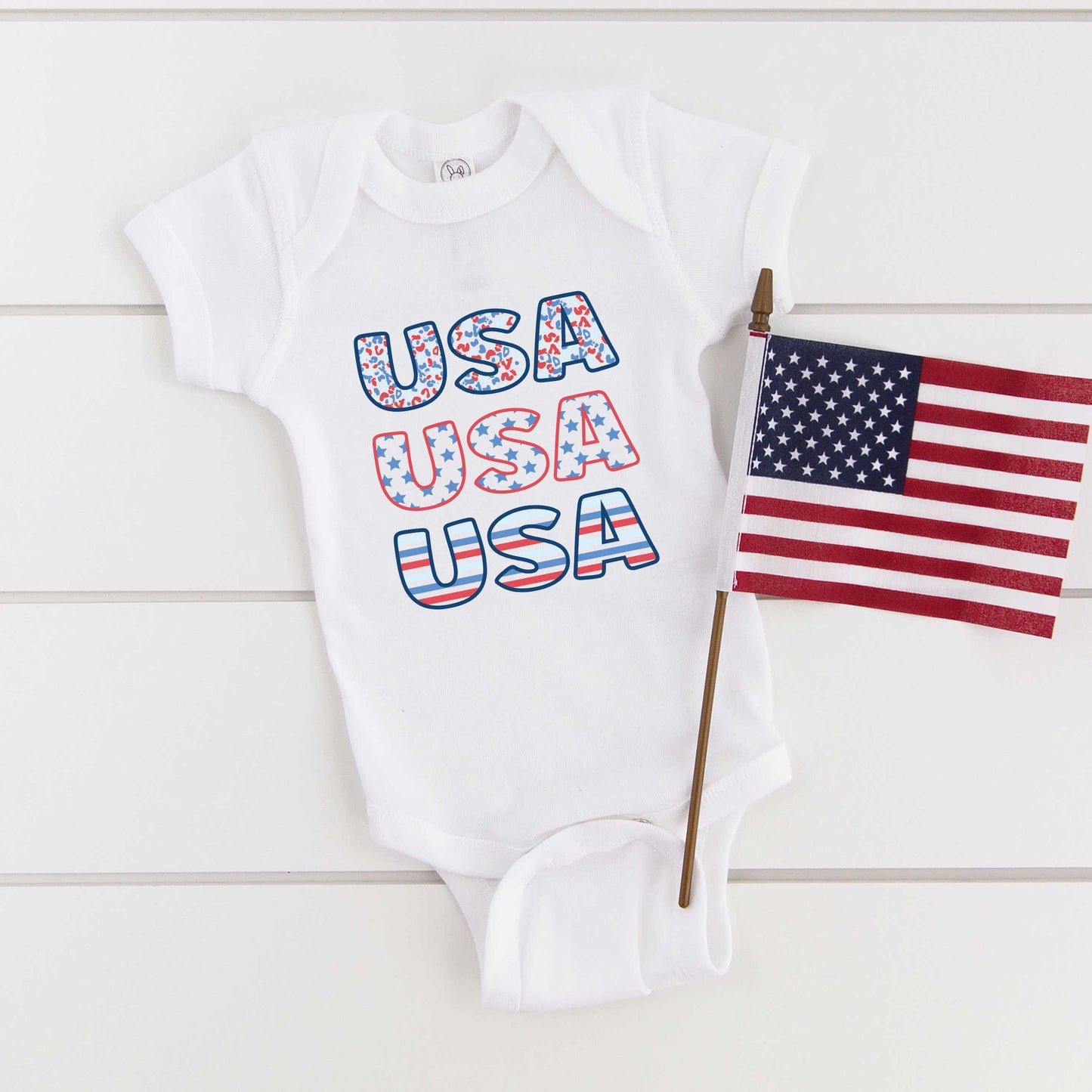USA Stacked Colorful | Baby Graphic Short Sleeve Bodysuit