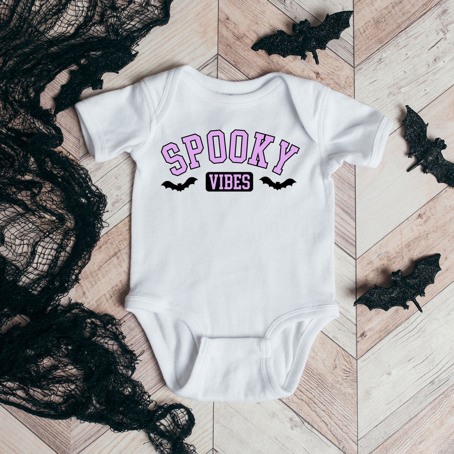 Spooky Vibes Bats | Baby Graphic Short Sleeve Bodysuit