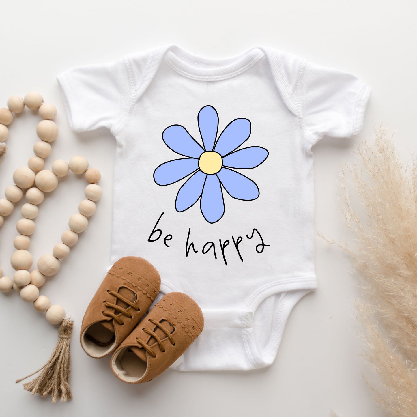 Be Happy Flower | Baby Graphic Short Sleeve Bodysuit