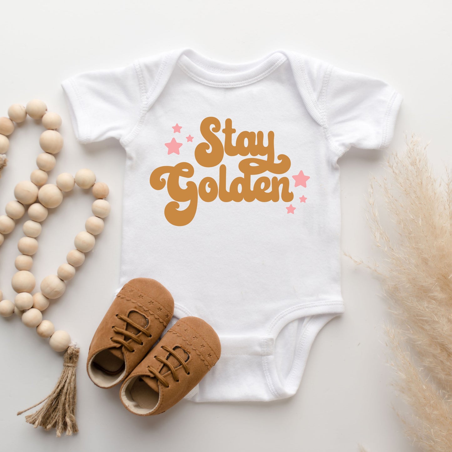 Stay Golden Stars | Baby Graphic Short Sleeve Bodysuit