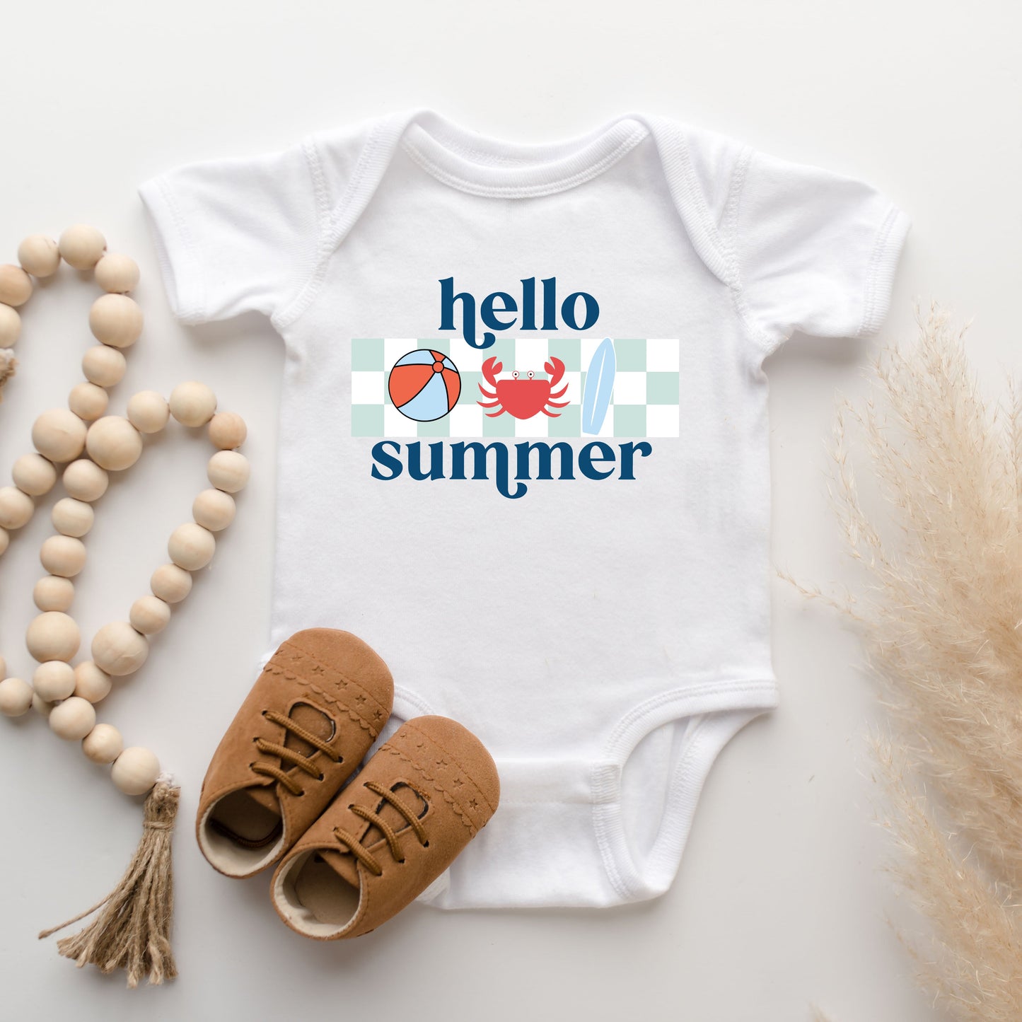 Hello Summer Checkered | Baby Graphic Short Sleeve Bodysuit