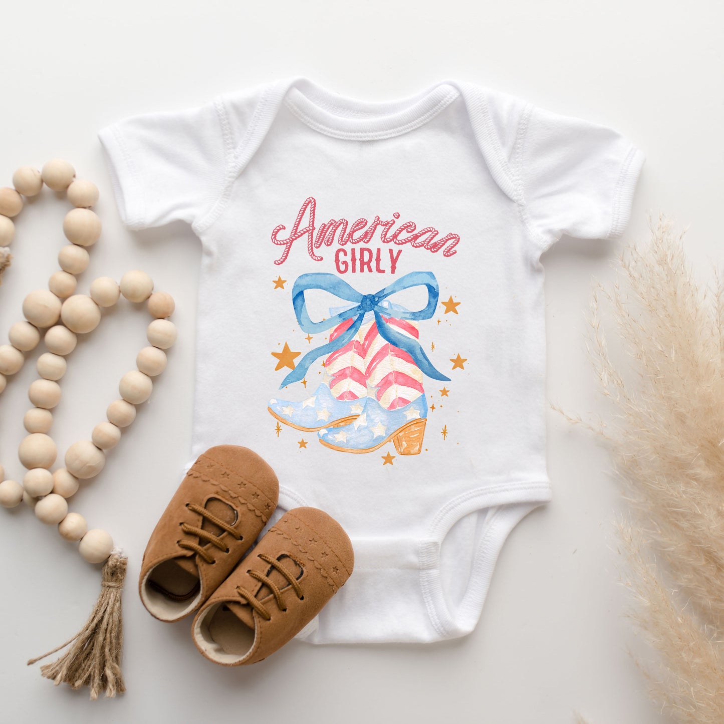 American Girly Coquette Boots | Baby Graphic Short Sleeve Bodysuit