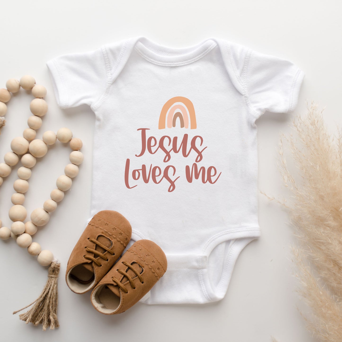 Jesus Loves Me Rainbow | Baby Graphic Short Sleeve Bodysuit