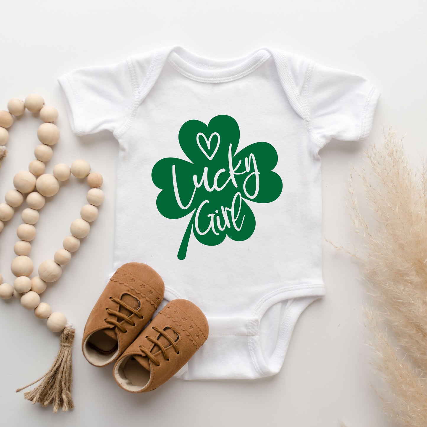 One Lucky Girl Heart | Baby Graphic Short Sleeve Bodysuit