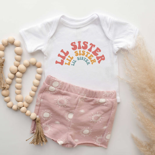 Lil Sister Stacked Curved | Baby Graphic Short Sleeve Bodysuit