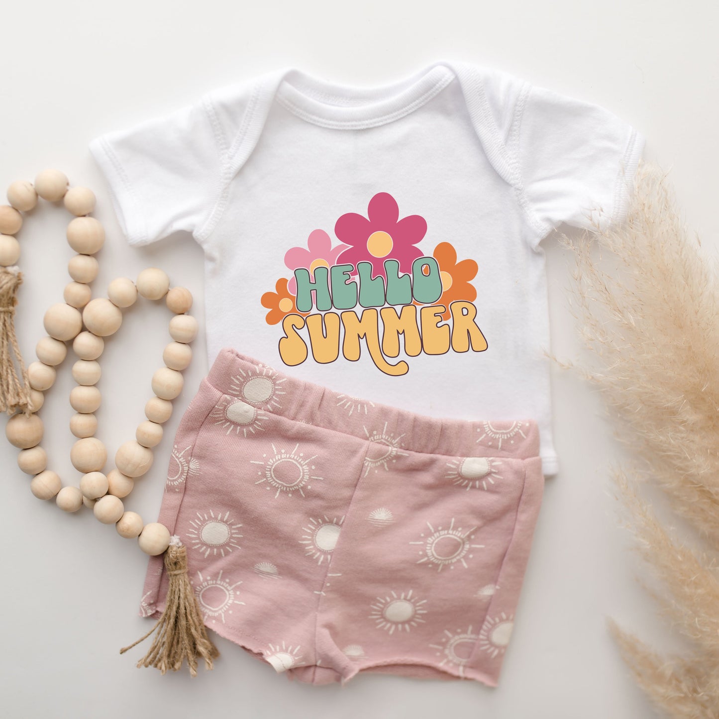 Hello Summer Flowers | Baby Graphic Short Sleeve Bodysuit