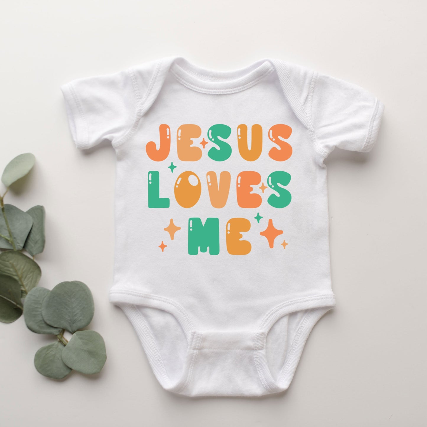 Jesus Loves Me Stars | Baby Graphic Short Sleeve Bodysuit
