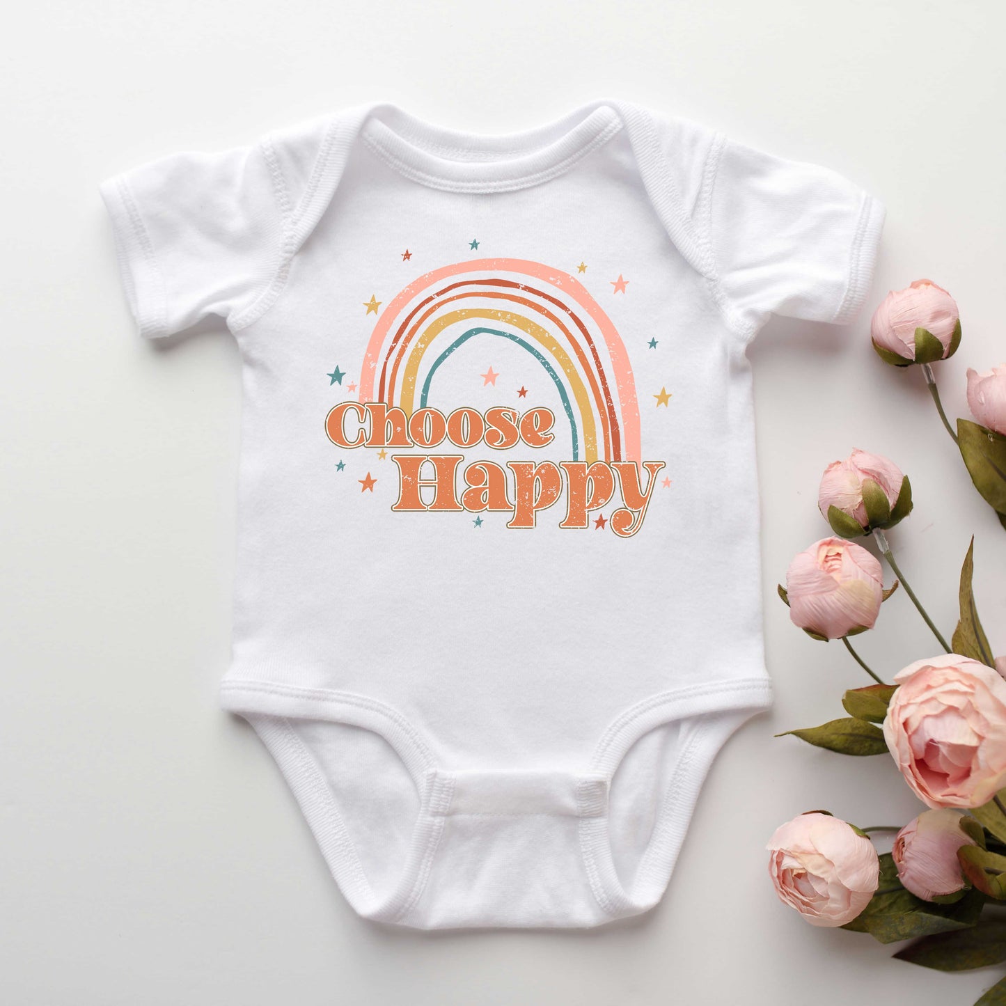 Choose Happy Rainbow | Baby Graphic Short Sleeve Bodysuit