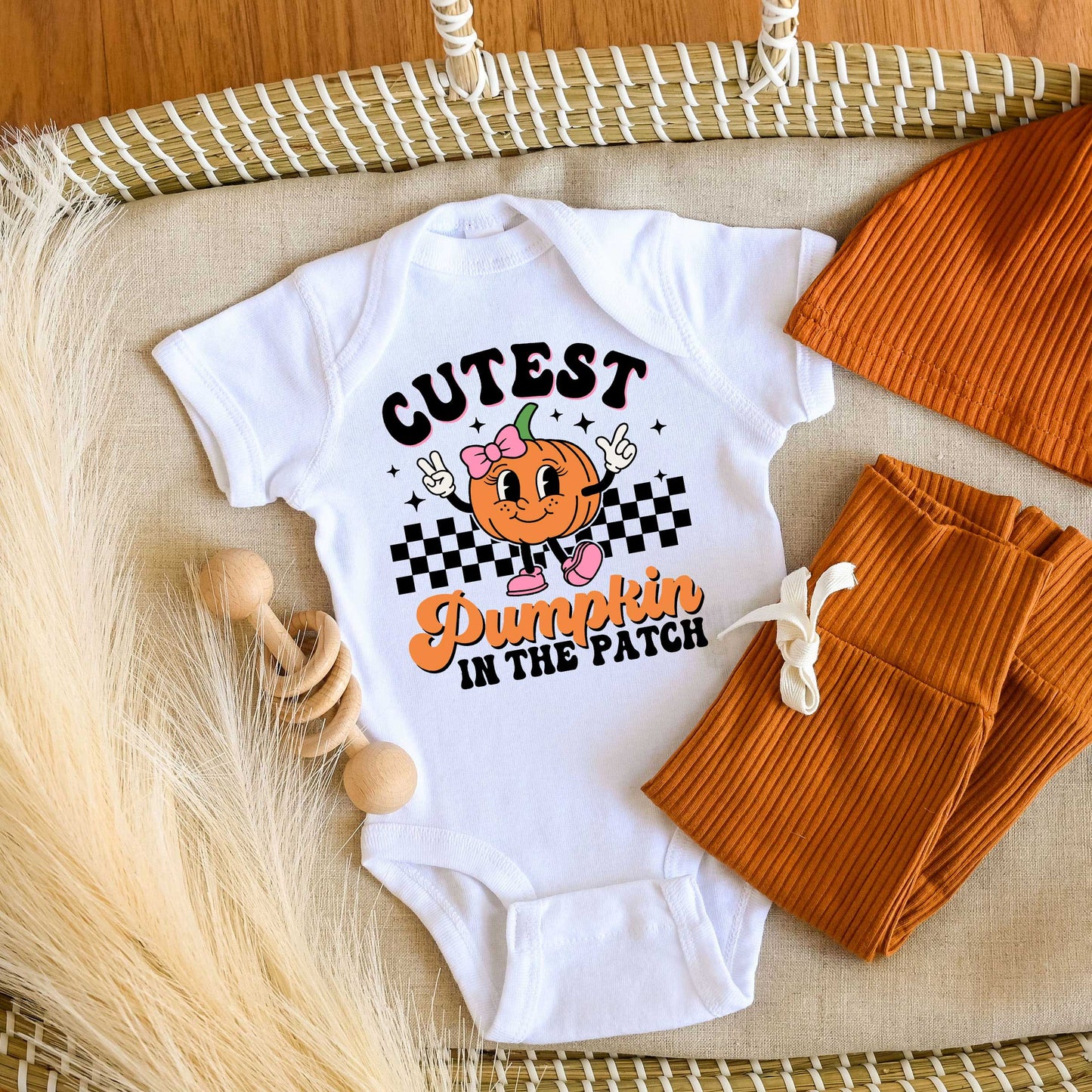 Cutest Pumpkin Checkered | Baby Graphic Short Sleeve Bodysuit