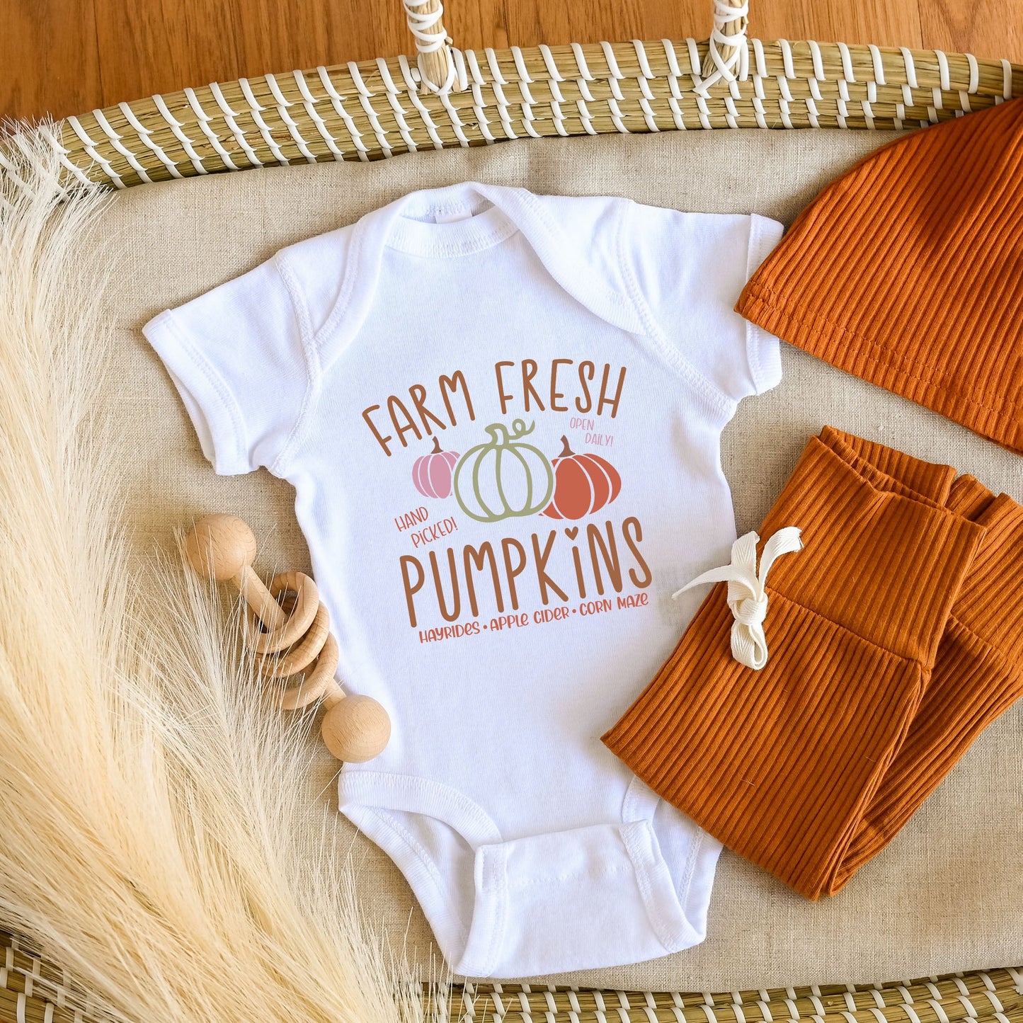 Colorful Farm Fresh Pumpkins | Baby Graphic Short Sleeve Bodysuit