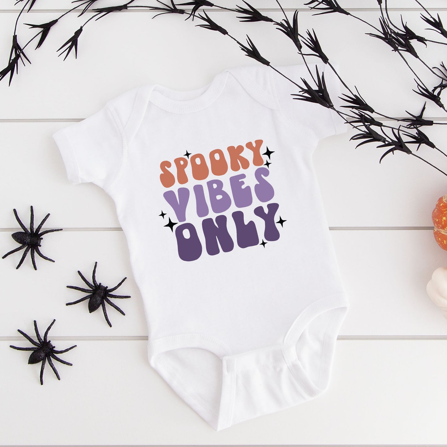 Spooky Vibes Only Stacked | Baby Graphic Short Sleeve Bodysuit