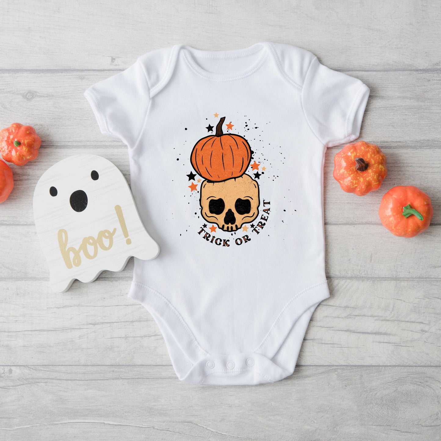 Trick Or Treat Skull | Baby Graphic Short Sleeve Bodysuit