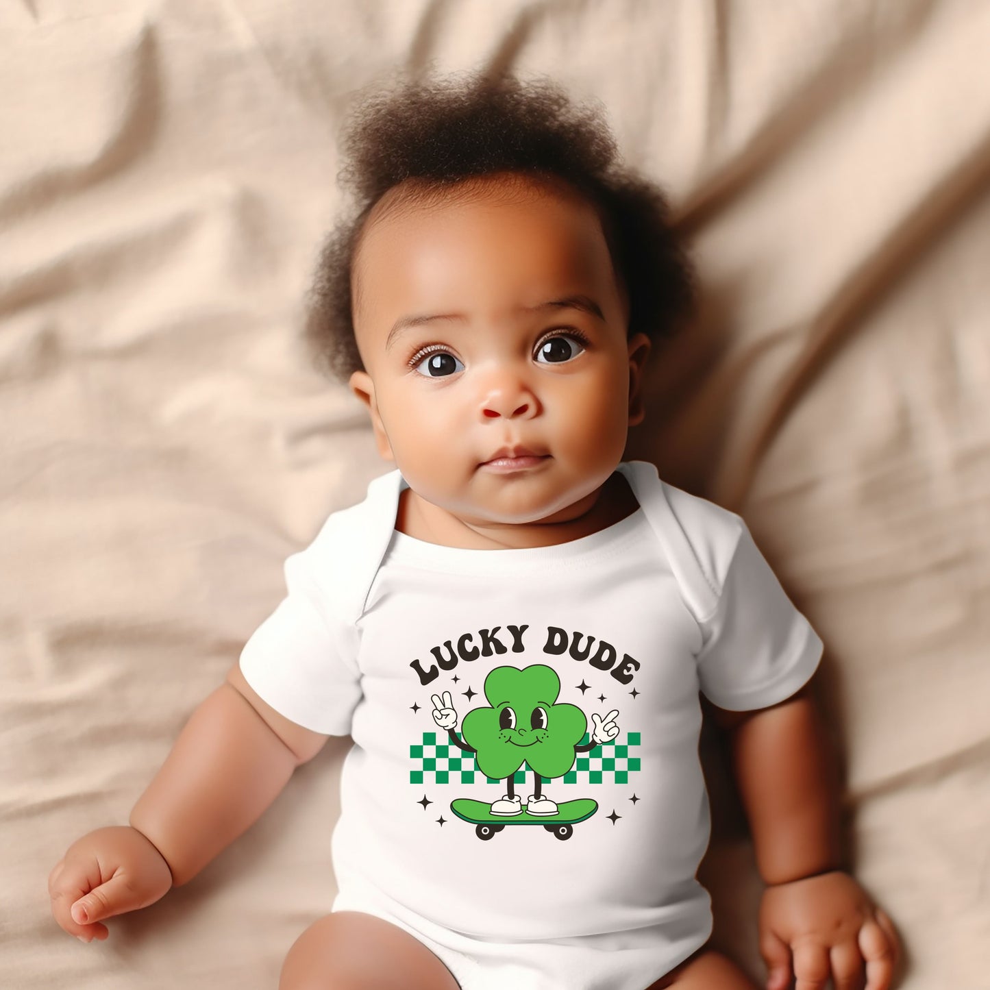 Lucky Dude Skateboard | Baby Graphic Short Sleeve Bodysuit