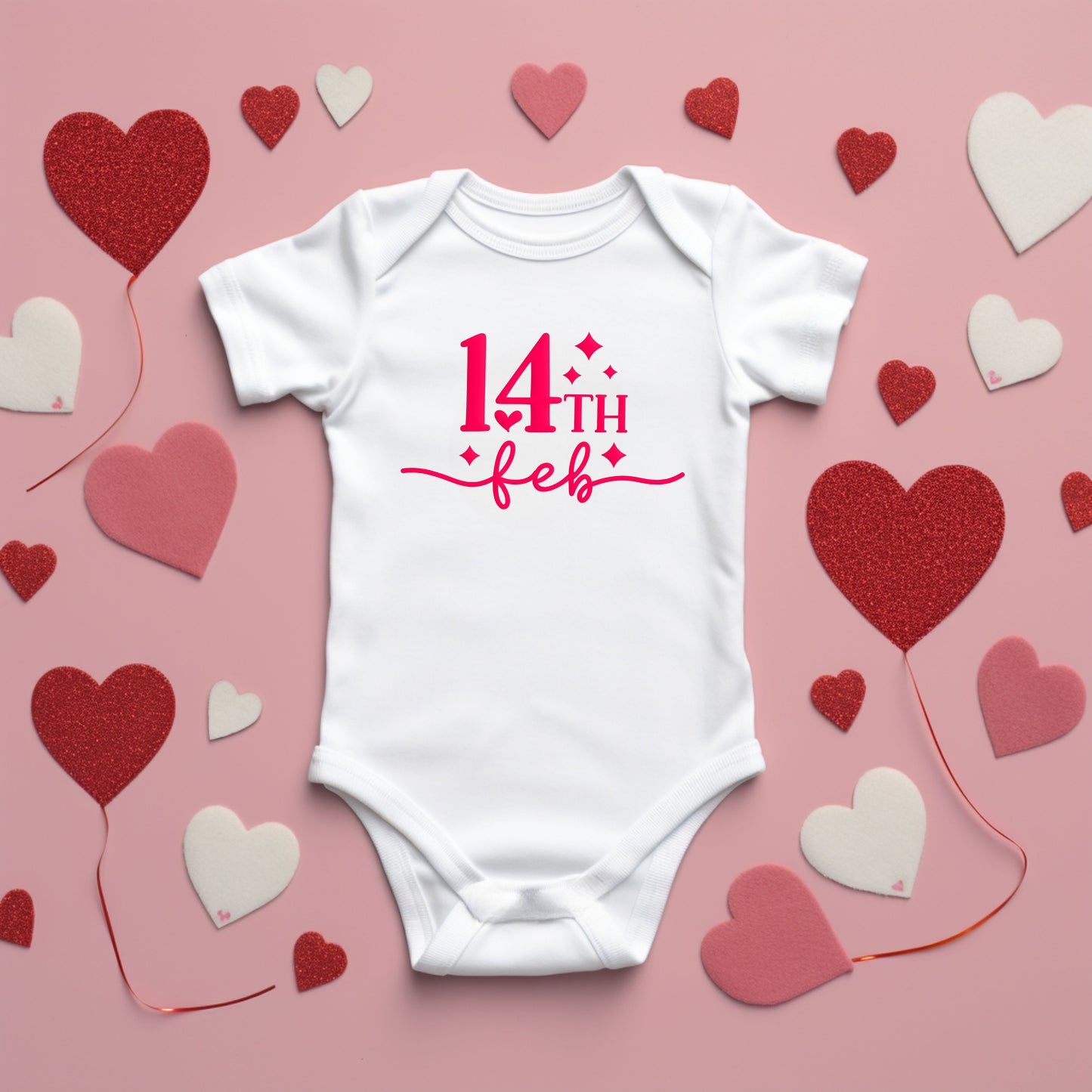 14th Feb Stars Puff Print | Baby Graphic Short Sleeve Bodysuit