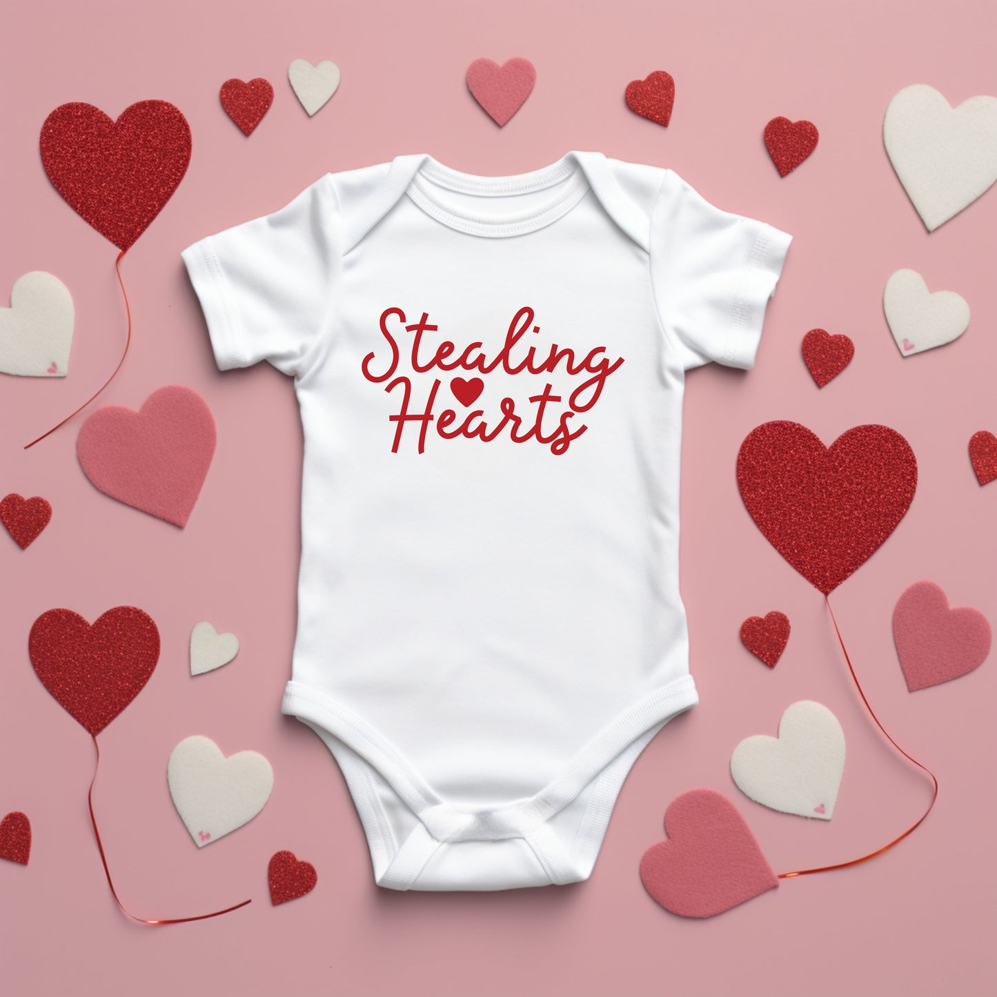 Stealing Hearts Cursive | Baby Graphic Short Sleeve Bodysuit
