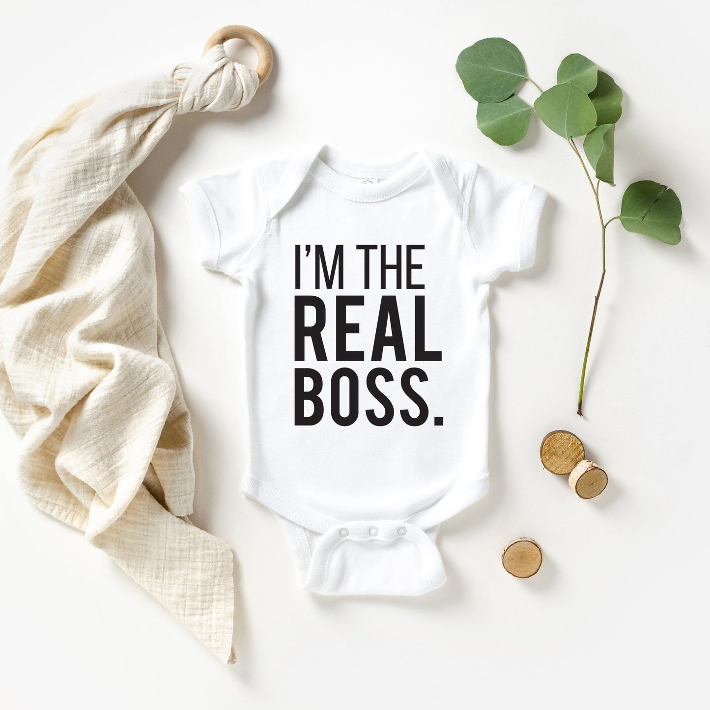I'm The Real Boss | Baby Graphic Short Sleeve Bodysuit