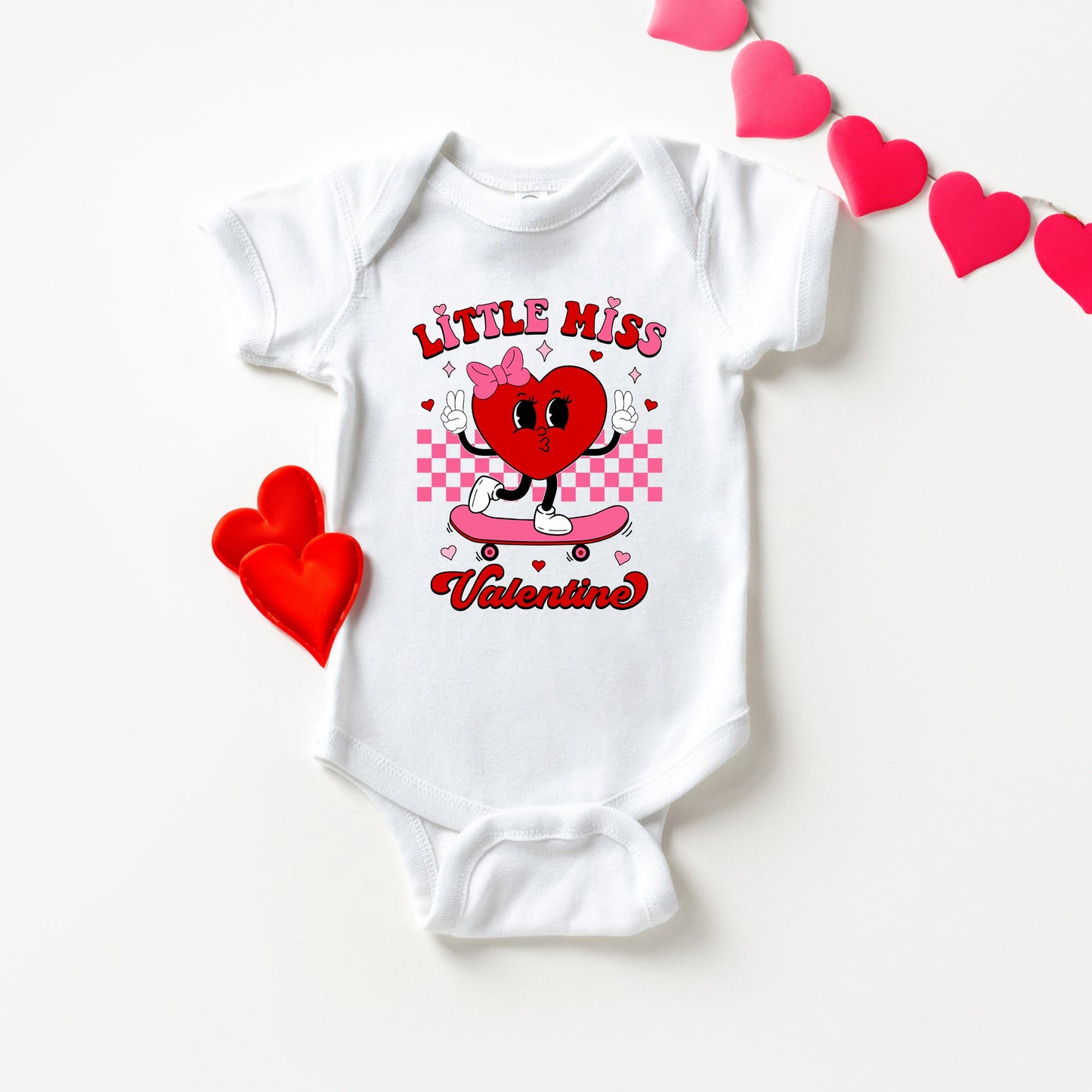 Little Miss Valentine Skateboard | Baby Graphic Short Sleeve Bodysuit