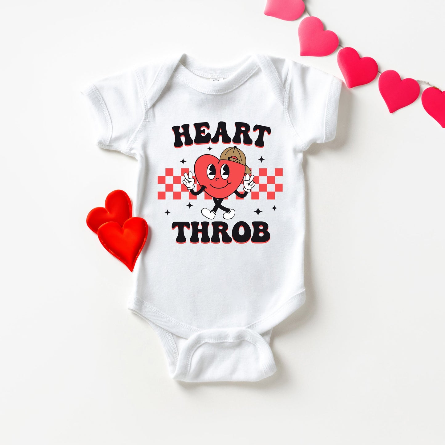 Checkered Heart Throb | Baby Graphic Short Sleeve Bodysuit