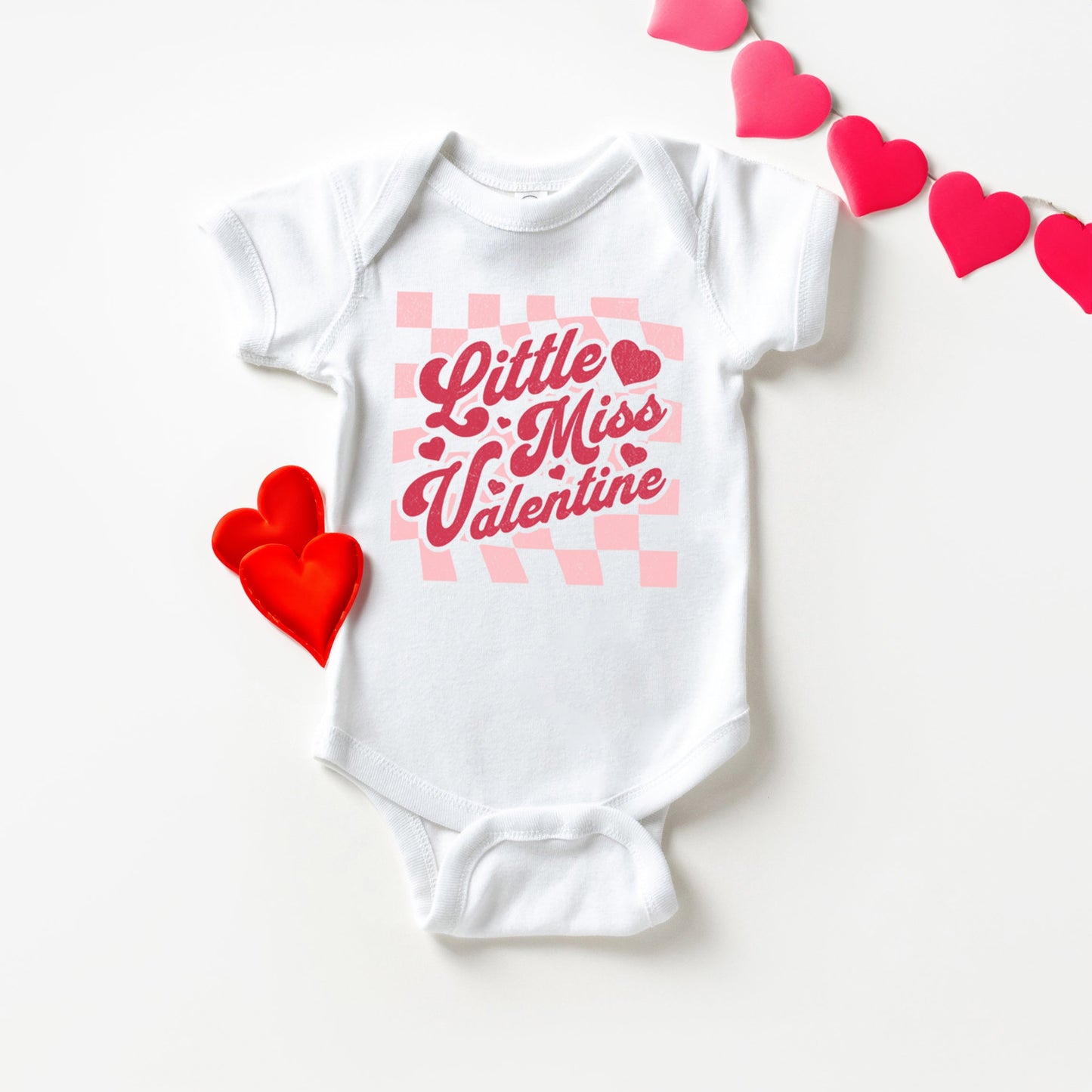 Checkered Little Miss Valentine | Baby Graphic Short Sleeve Bodysuit