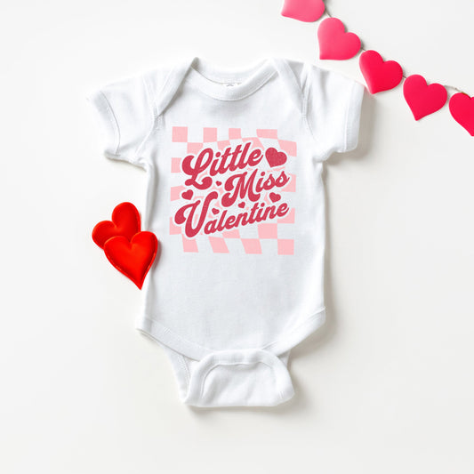 Checkered Little Miss Valentine | Baby Graphic Short Sleeve Bodysuit