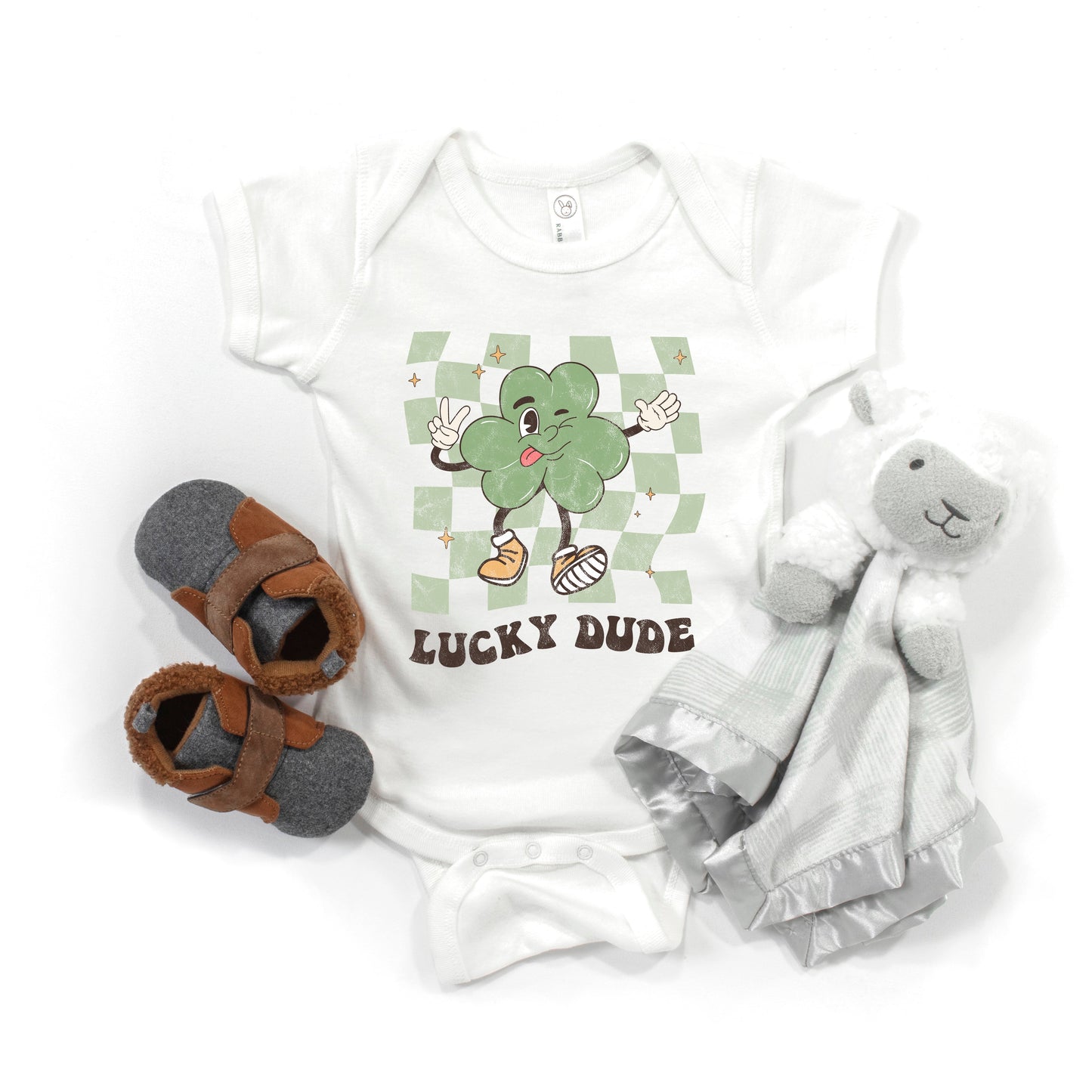 Lucky Dude Checkered | Baby Graphic Short Sleeve Bodysuit