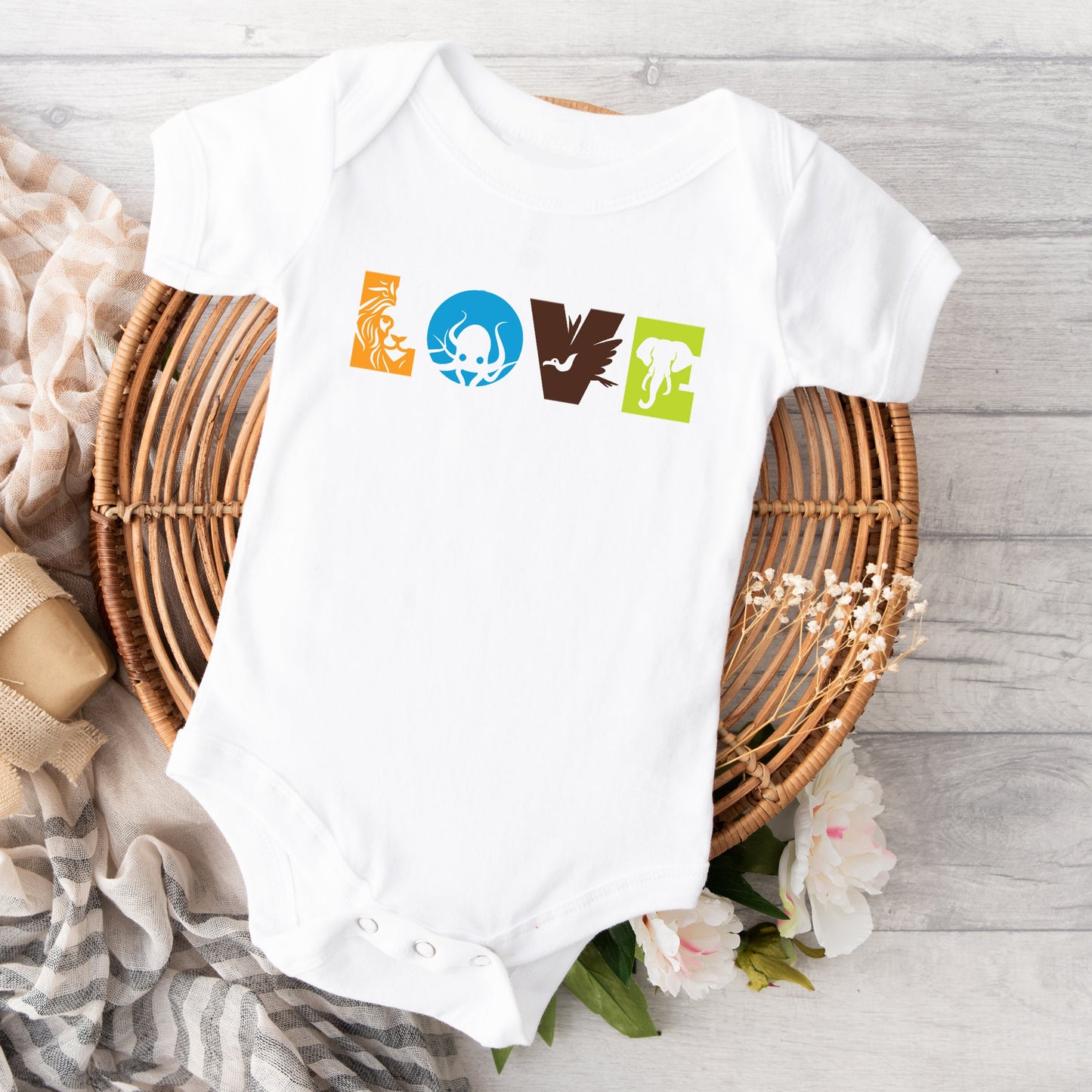Love With Animal Letters | Baby Graphic Short Sleeve Bodysuit
