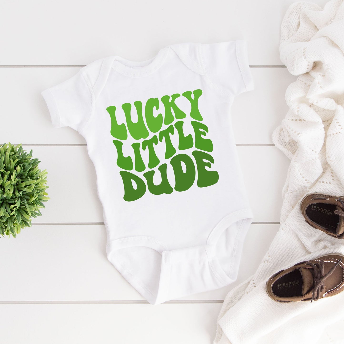 Lucky Little Dude Wavy | Baby Graphic Short Sleeve Bodysuit