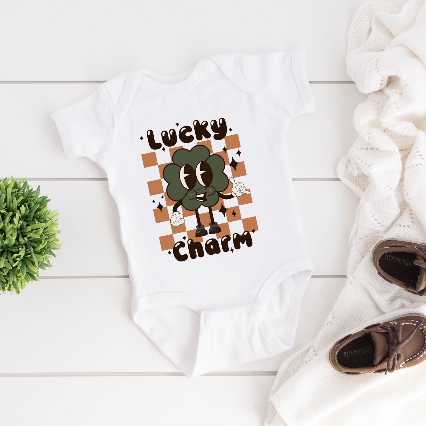 Lucky Charm Checkered | Baby Graphic Short Sleeve Bodysuit