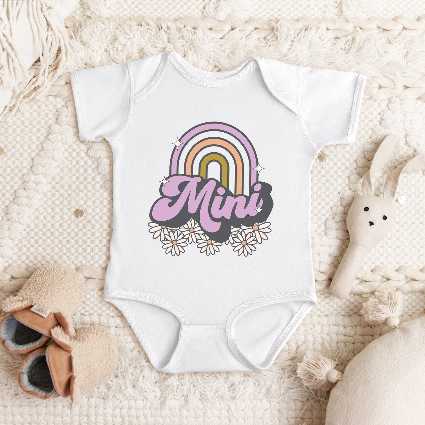 Mini Rainbow Flowers | Baby Graphic Short Sleeve Bodysuit
