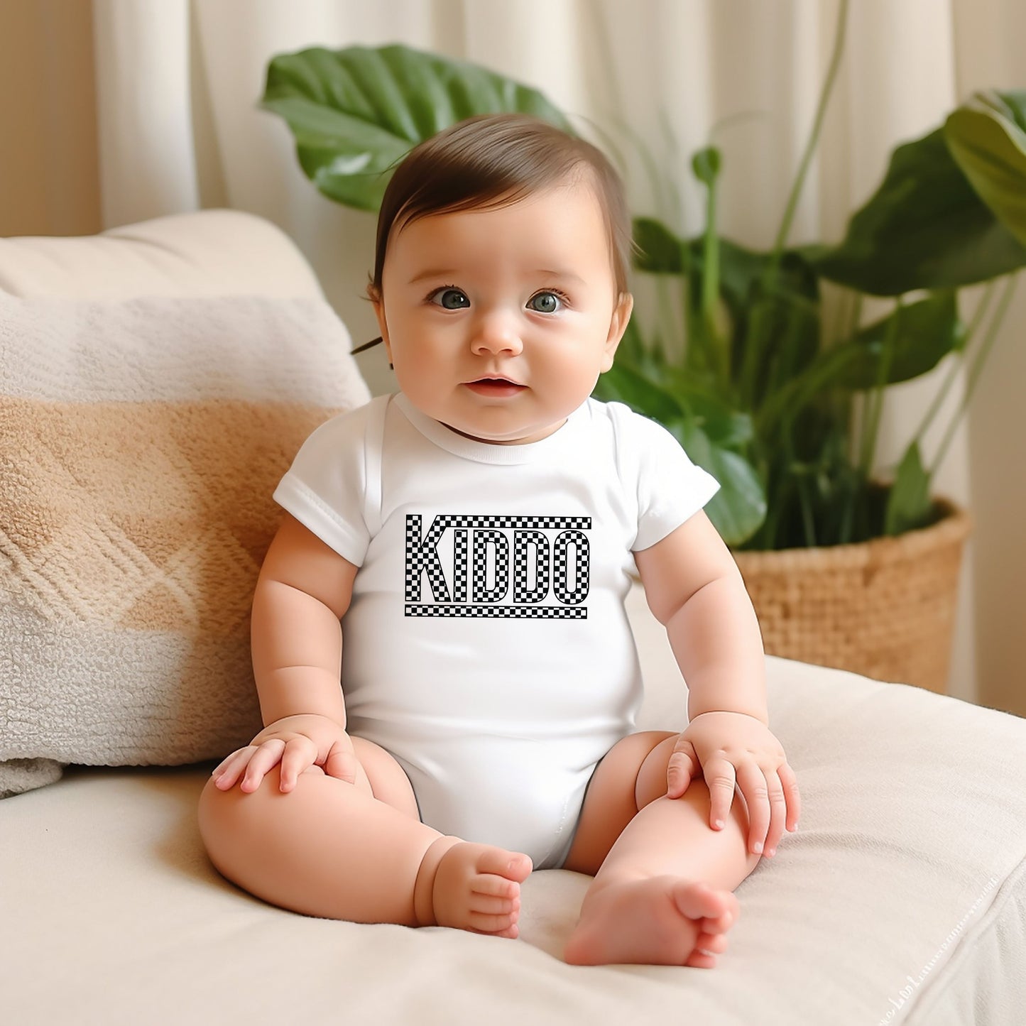 Kiddo Checkered | Baby Graphic Short Sleeve Bodysuit