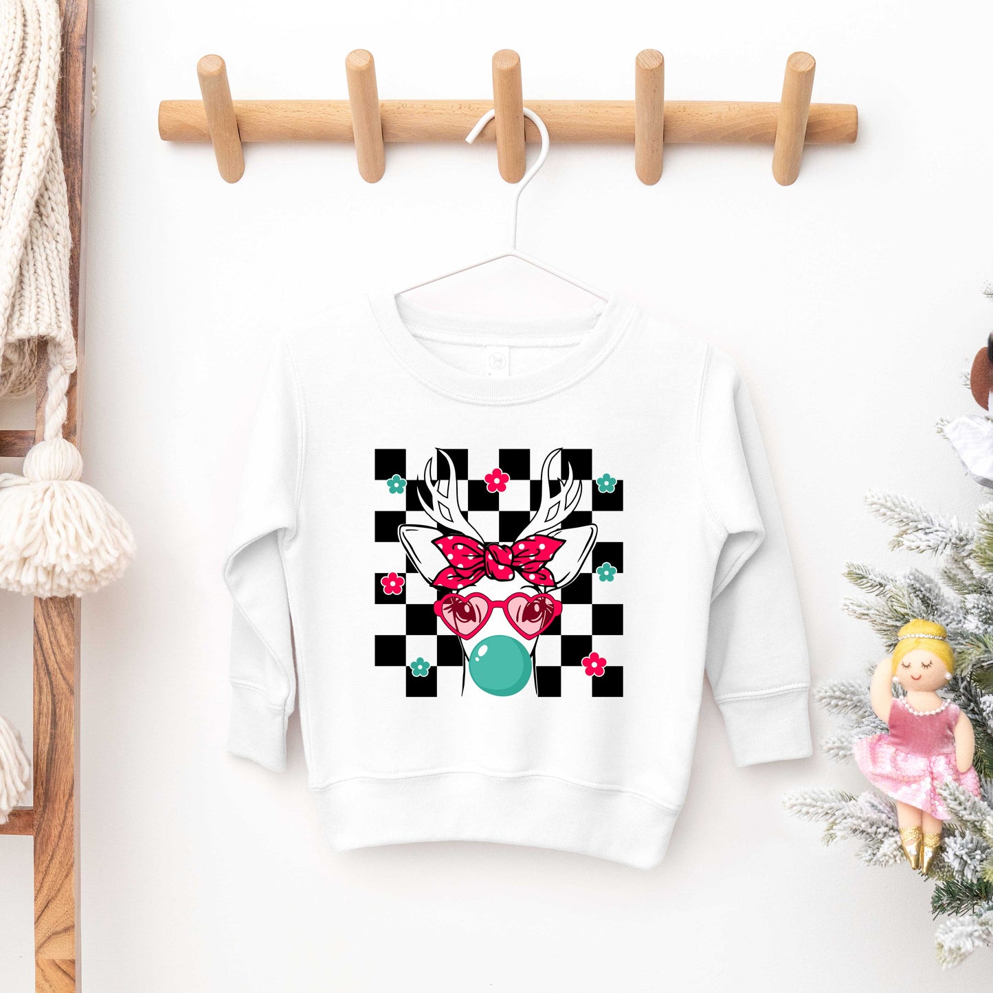 Checkered Reindeer | Toddler Graphic Sweatshirt