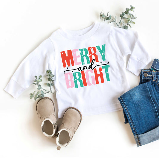 Merry And Bright Colorful | Toddler Graphic Long Sleeve Tee