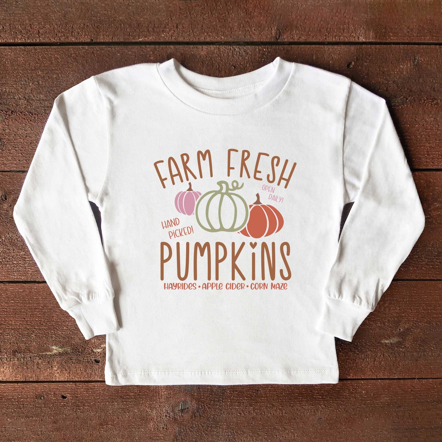 Colorful Farm Fresh Pumpkins | Toddler Graphic Long Sleeve Tee