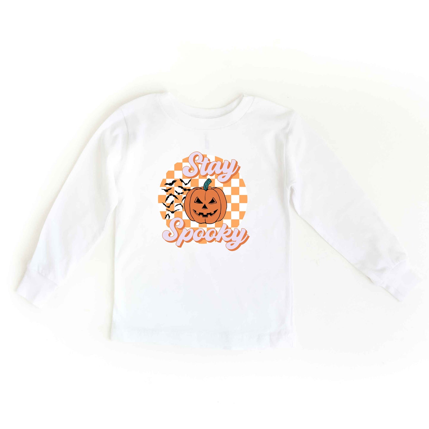 Stay Spooky Bats Checkered | Youth Graphic Long Sleeve Tee
