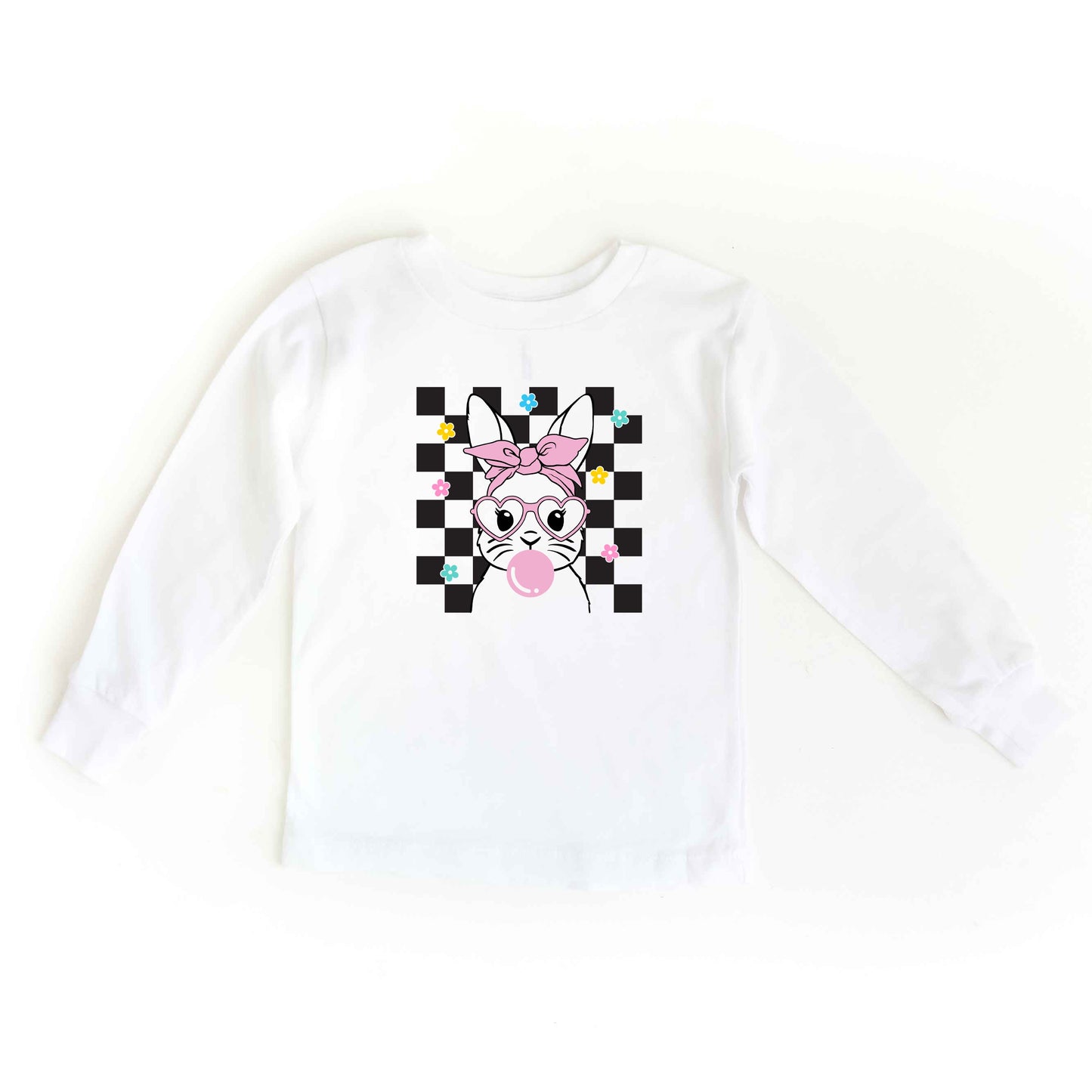 Checkered Groovy Bunny | Toddler Long Sleeve Tee