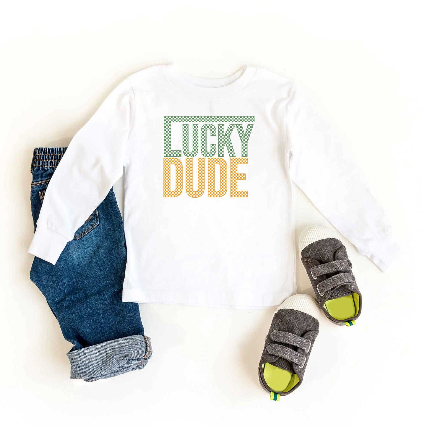 Block Checkered Lucky Dude | Youth Long Sleeve Tee