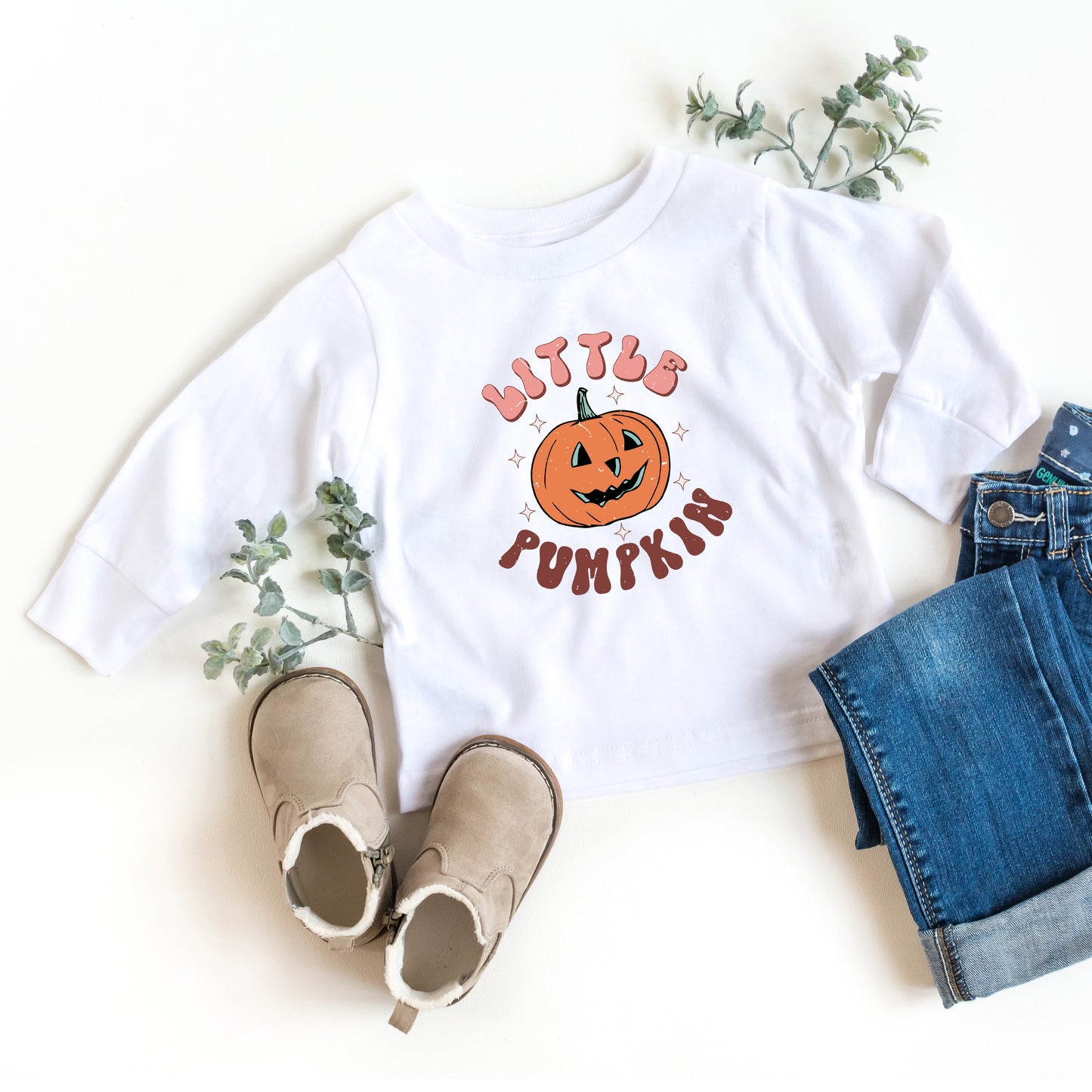 Little Pumpkin Retro | Toddler Graphic Long Sleeve Tee