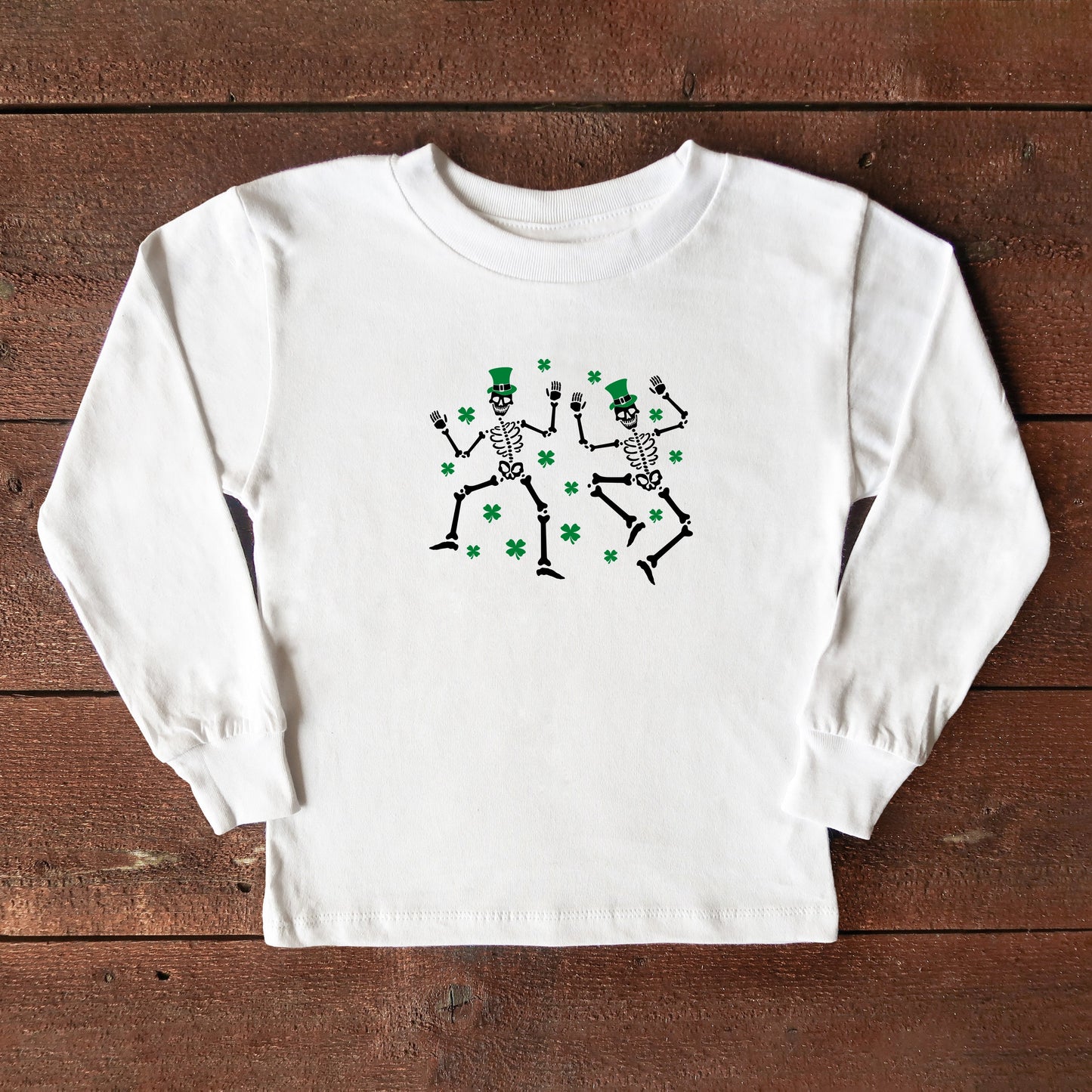Shamrocks And Dancing Skeletons | Toddler Long Sleeve Tee