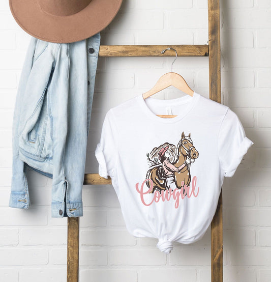 Retro Cowgirl Horse | Short Sleeve Graphic Tee