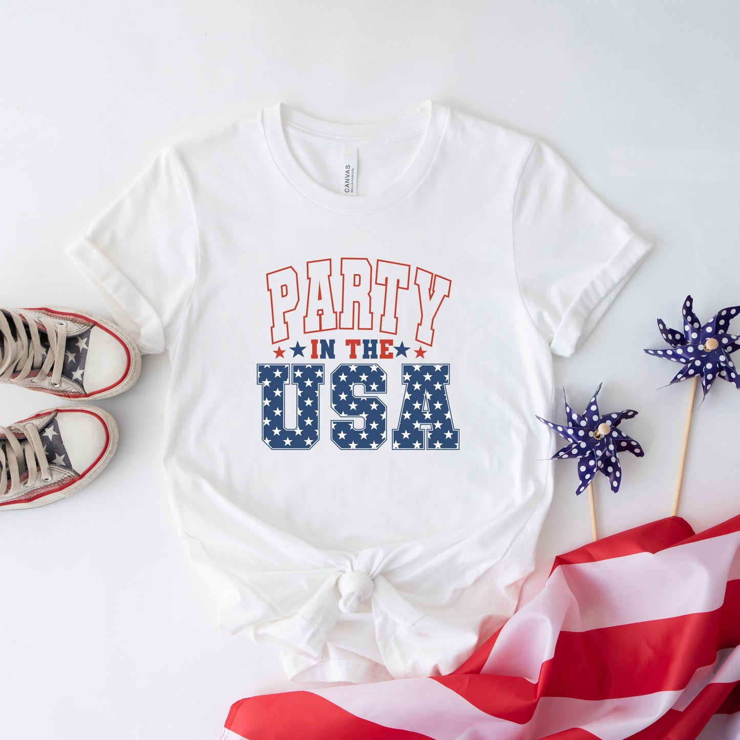 Retro Party In The USA Stars | Short Sleeve Crew Neck