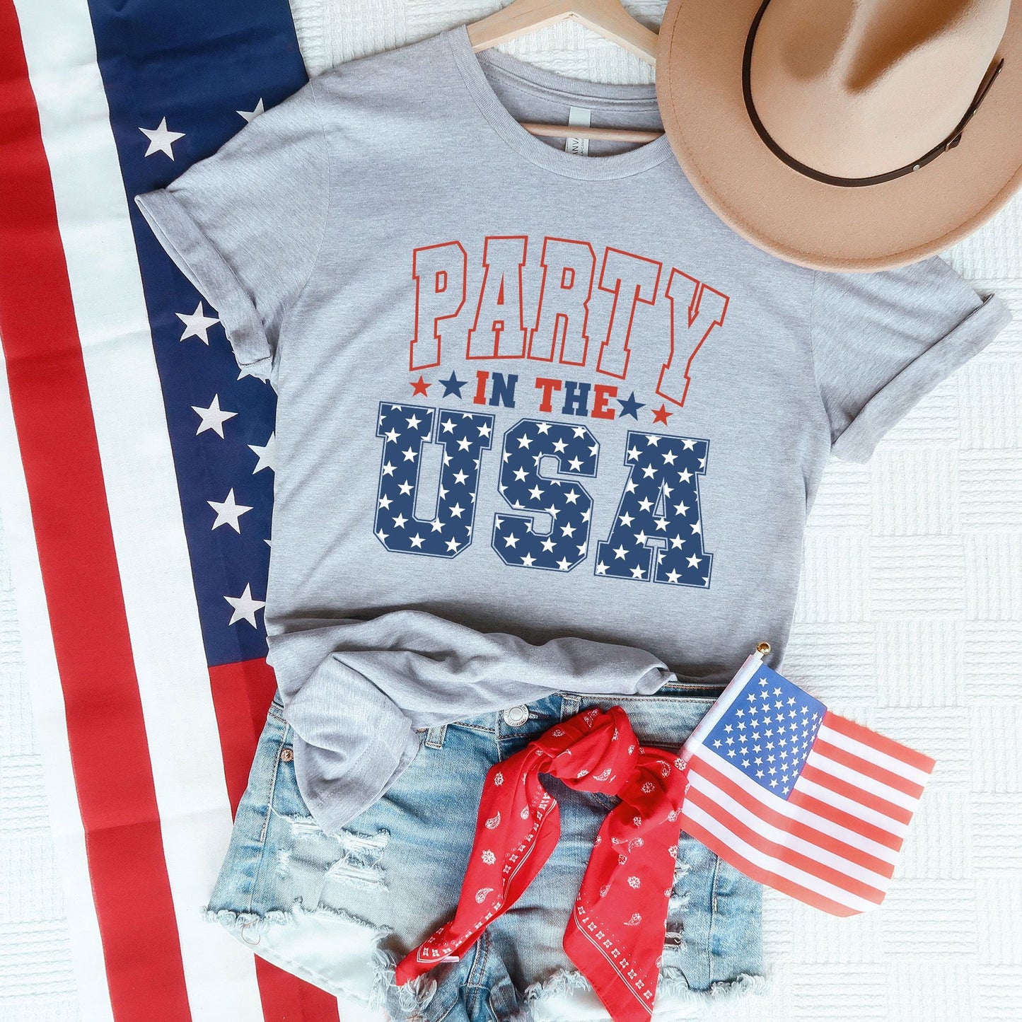 Retro Party In The USA Stars | Short Sleeve Crew Neck